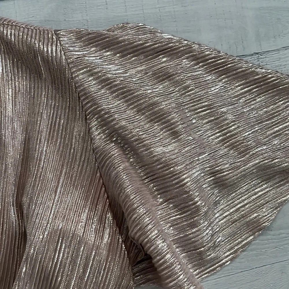 ASOS Blush Metallic Pleated Knotted Crop Top US 0 - Picture 3 of 4